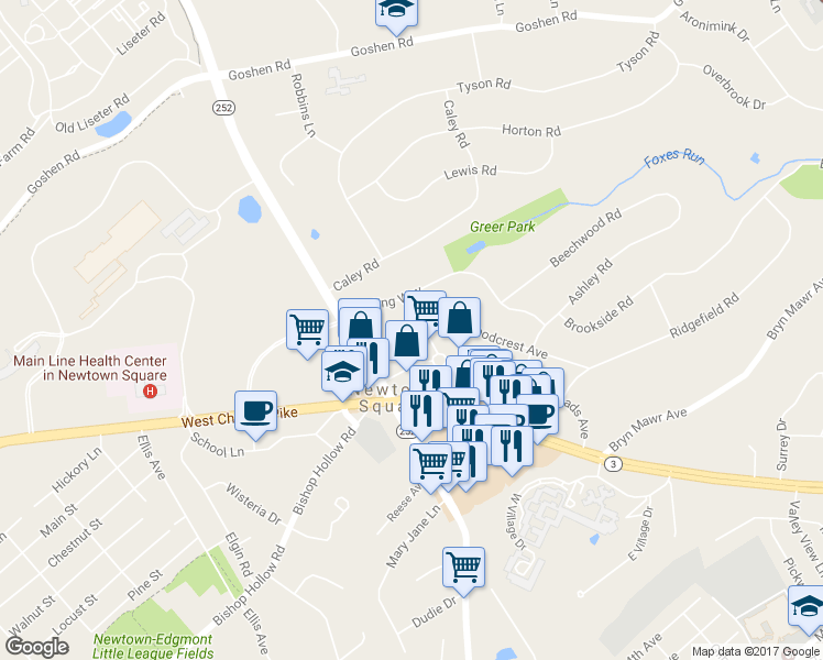 map of restaurants, bars, coffee shops, grocery stores, and more near 18 Saint Albans Avenue in Delaware County