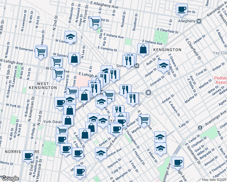 map of restaurants, bars, coffee shops, grocery stores, and more near 1826 East Oakdale Street in Philadelphia
