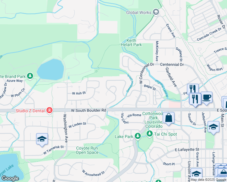 map of restaurants, bars, coffee shops, grocery stores, and more near 1832 Eisenhower Drive in Louisville