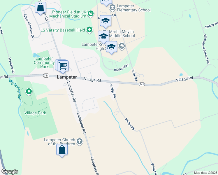 map of restaurants, bars, coffee shops, grocery stores, and more near 1704 Bridge Road in Lancaster
