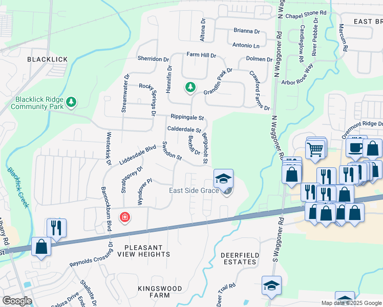 map of restaurants, bars, coffee shops, grocery stores, and more near 215 Bexhill Drive in Blacklick