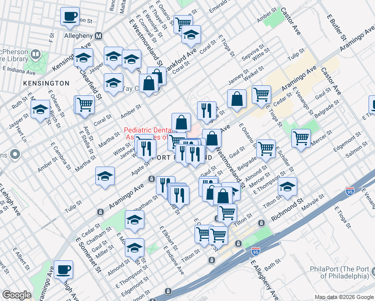 map of restaurants, bars, coffee shops, grocery stores, and more near in Philadelphia