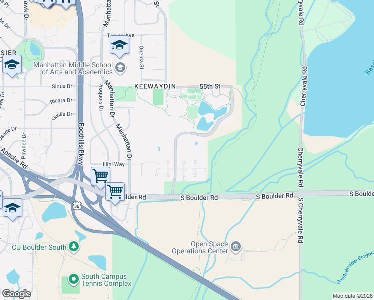 map of restaurants, bars, coffee shops, grocery stores, and more near 127 Mineola Court in Boulder