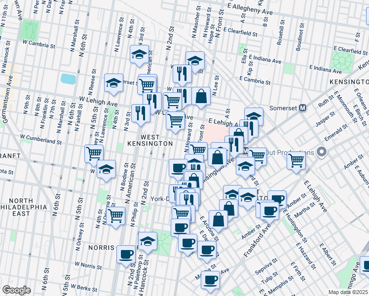 map of restaurants, bars, coffee shops, grocery stores, and more near in Philadelphia