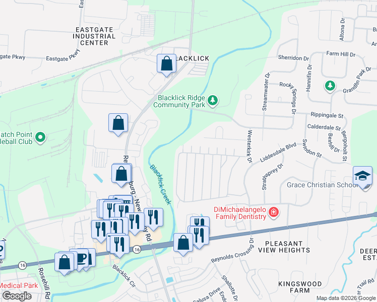map of restaurants, bars, coffee shops, grocery stores, and more near 240 Macenroe Drive in Blacklick