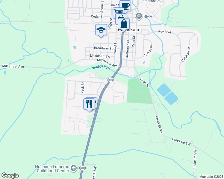 map of restaurants, bars, coffee shops, grocery stores, and more near 500 Wolfsbane Drive in Pataskala