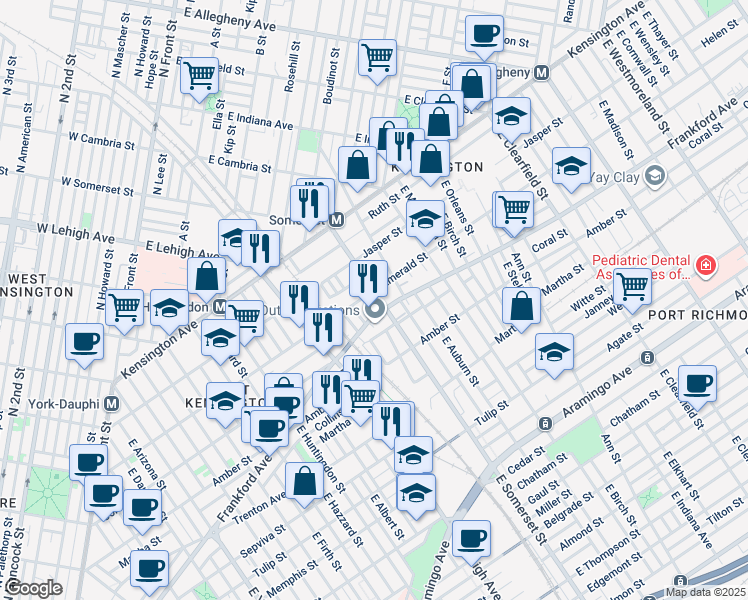 map of restaurants, bars, coffee shops, grocery stores, and more near 2008 East Somerset Street in Philadelphia