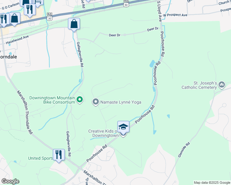 map of restaurants, bars, coffee shops, grocery stores, and more near 1511 Eagle Ridge Drive in Chester County