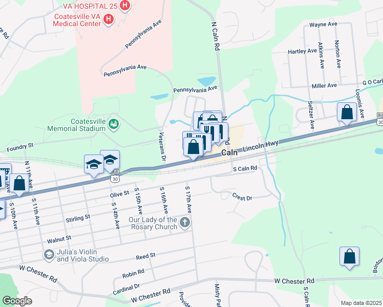 map of restaurants, bars, coffee shops, grocery stores, and more near 4 Toth Avenue in Coatesville