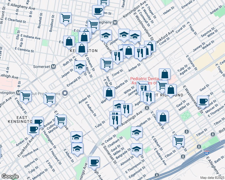 map of restaurants, bars, coffee shops, grocery stores, and more near 2142 Ann Street in Philadelphia