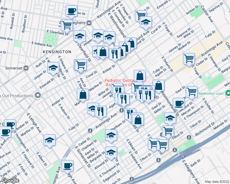 map of restaurants, bars, coffee shops, grocery stores, and more near 3112 Weikel Street in Philadelphia