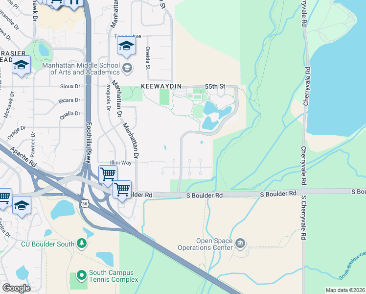 map of restaurants, bars, coffee shops, grocery stores, and more near 127 Huron Court in Boulder