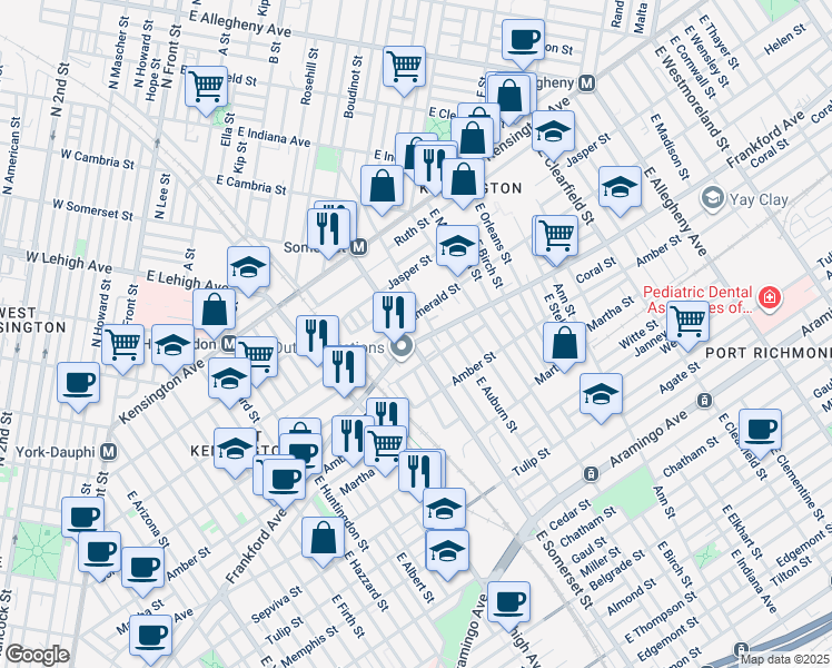 map of restaurants, bars, coffee shops, grocery stores, and more near 2026 East Somerset Street in Philadelphia
