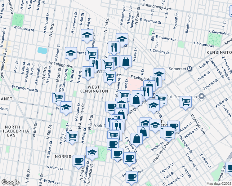 map of restaurants, bars, coffee shops, grocery stores, and more near in Philadelphia