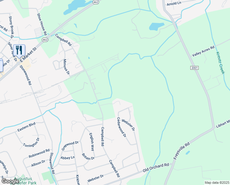 map of restaurants, bars, coffee shops, grocery stores, and more near 327 Campbell Road in York