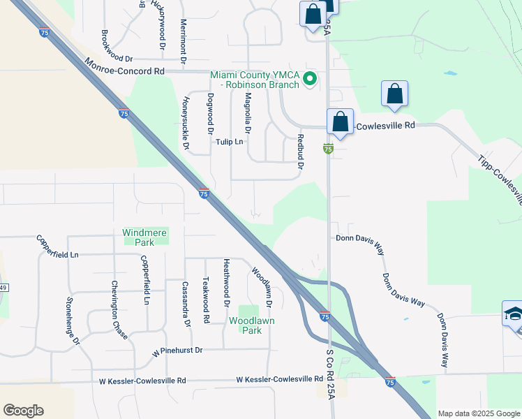 map of restaurants, bars, coffee shops, grocery stores, and more near 3542 South Co Road 25A in Troy