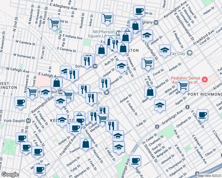 map of restaurants, bars, coffee shops, grocery stores, and more near 2808 Frankford Avenue in Philadelphia