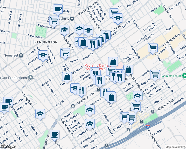 map of restaurants, bars, coffee shops, grocery stores, and more near 3112 Weikel Street in Philadelphia