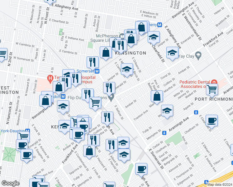 map of restaurants, bars, coffee shops, grocery stores, and more near 2812 Frankford Avenue in Philadelphia