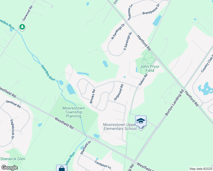 map of restaurants, bars, coffee shops, grocery stores, and more near 22 Brooks Road in Moorestown