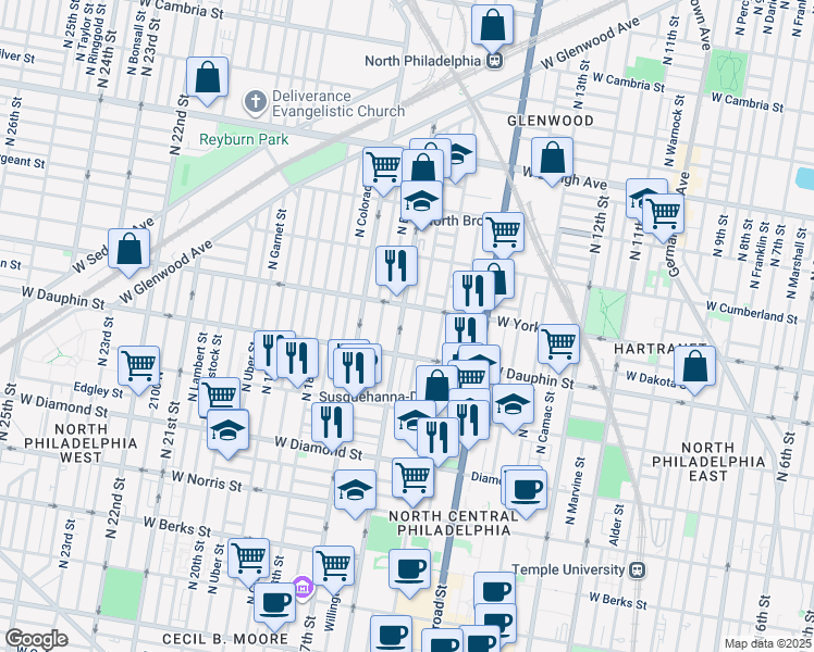 map of restaurants, bars, coffee shops, grocery stores, and more near 2339 North 16th Street in Philadelphia