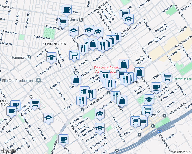 map of restaurants, bars, coffee shops, grocery stores, and more near 3089 Witte Street in Philadelphia