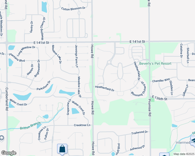 map of restaurants, bars, coffee shops, grocery stores, and more near 13723 Howe Road in Fishers