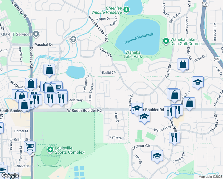 map of restaurants, bars, coffee shops, grocery stores, and more near 819 Cimarron Drive in Lafayette