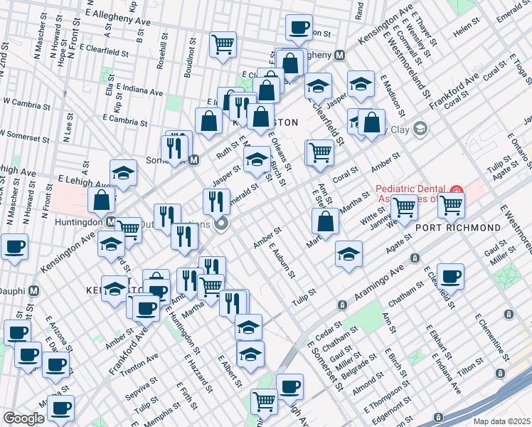 map of restaurants, bars, coffee shops, grocery stores, and more near 2848 Coral Street in Philadelphia