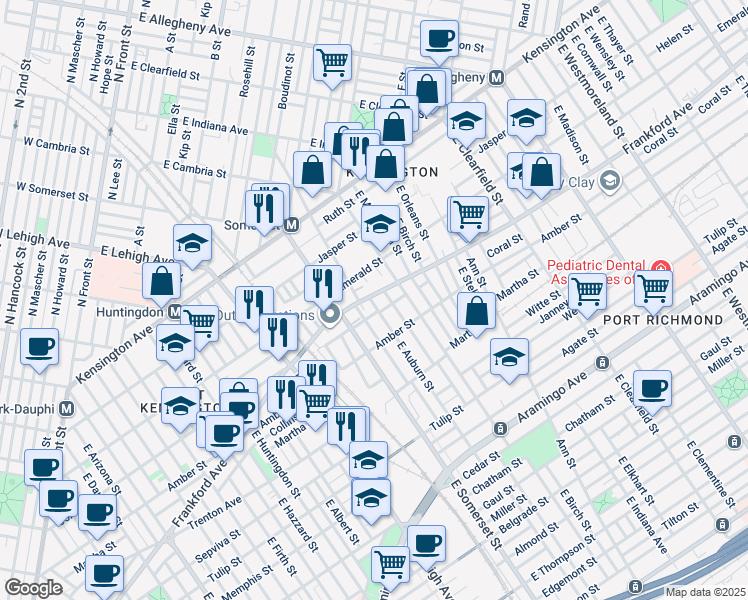 map of restaurants, bars, coffee shops, grocery stores, and more near 2829 Frankford Avenue in Philadelphia