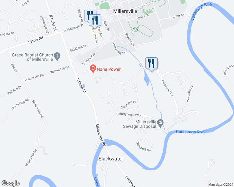 map of restaurants, bars, coffee shops, grocery stores, and more near 437 Stonegate Court in Millersville