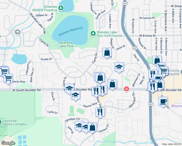 map of restaurants, bars, coffee shops, grocery stores, and more near 1267 Doric Drive in Lafayette