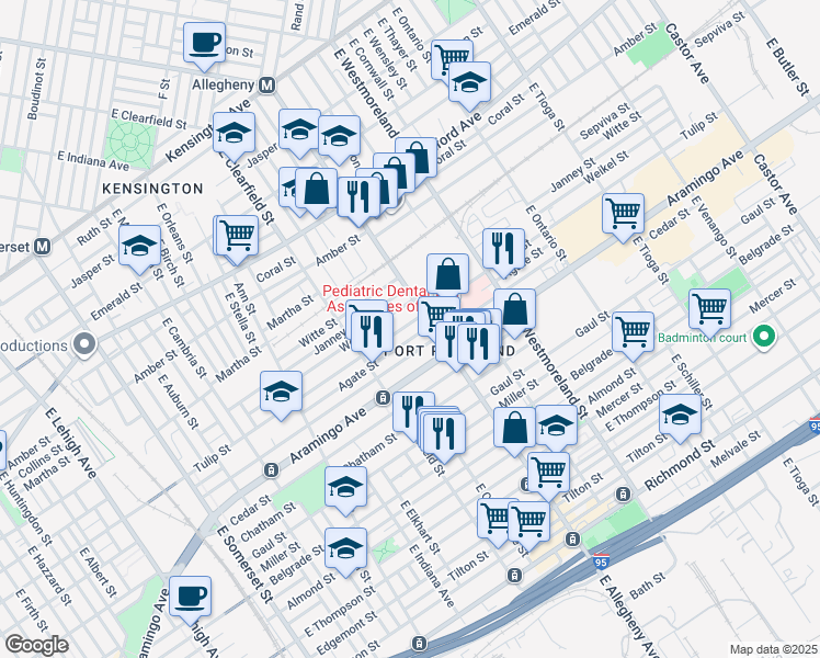 map of restaurants, bars, coffee shops, grocery stores, and more near 3154 Memphis Street in Philadelphia