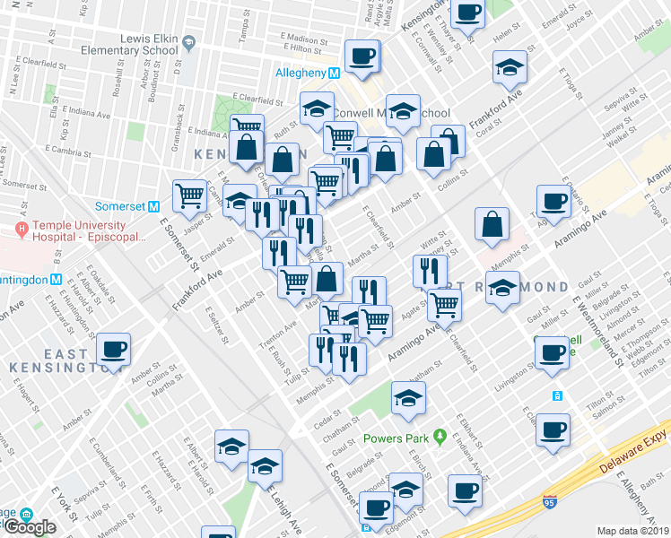 map of restaurants, bars, coffee shops, grocery stores, and more near in Philadelphia