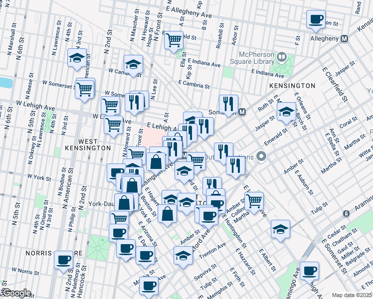 map of restaurants, bars, coffee shops, grocery stores, and more near in Philadelphia