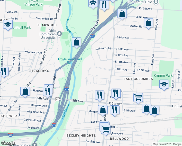 map of restaurants, bars, coffee shops, grocery stores, and more near 935 Cassady Avenue in Columbus