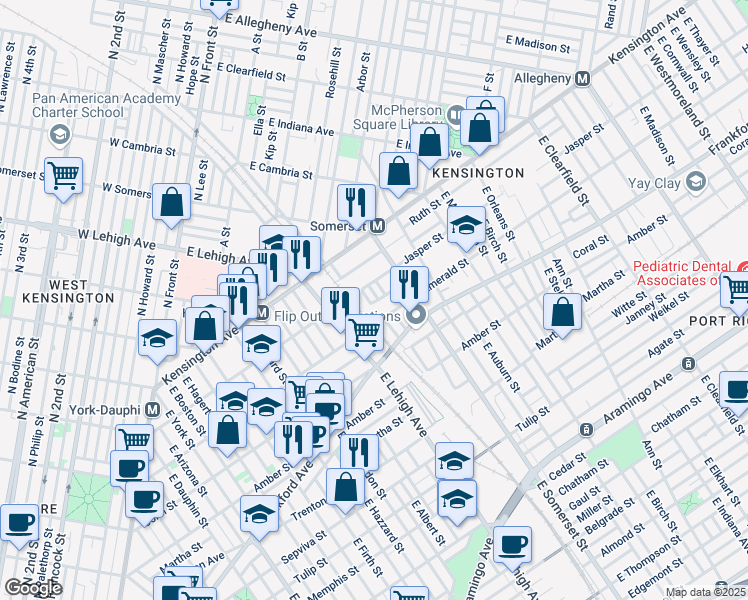 map of restaurants, bars, coffee shops, grocery stores, and more near 2734 Helen St in Philadelphia