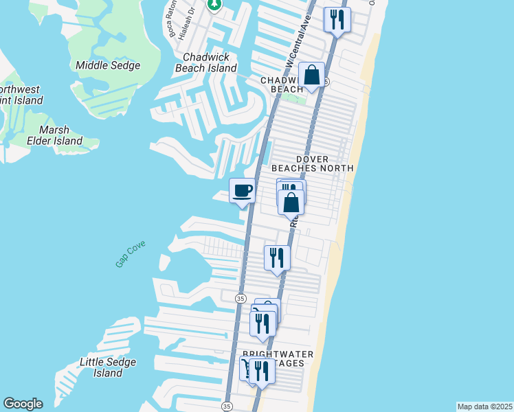 map of restaurants, bars, coffee shops, grocery stores, and more near 138 Kittiwake Avenue in Lavallette