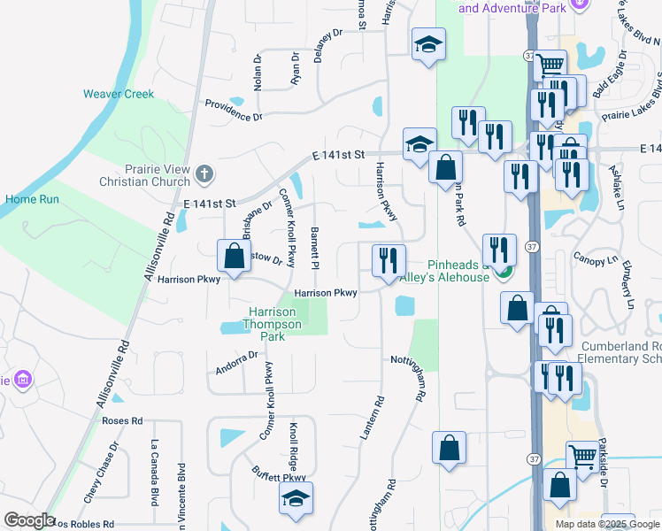 map of restaurants, bars, coffee shops, grocery stores, and more near 13848 Wabash Drive in Fishers