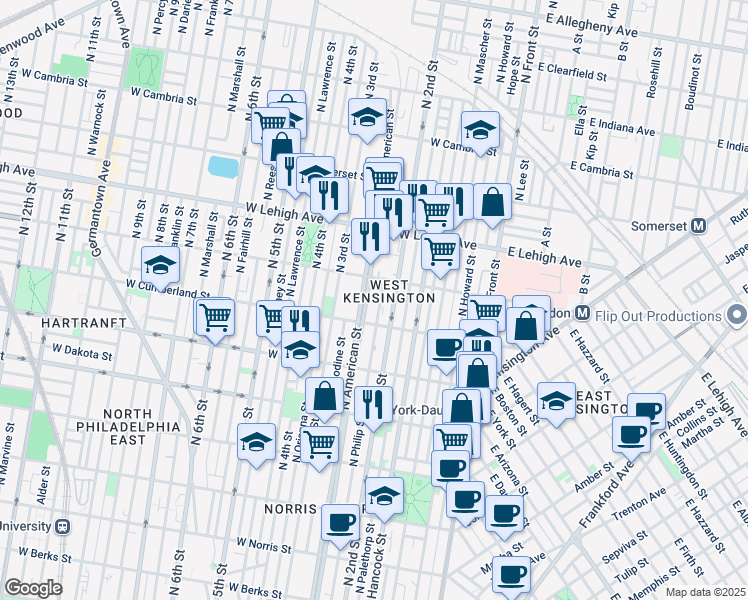 map of restaurants, bars, coffee shops, grocery stores, and more near 220 West Sergeant Street in Philadelphia