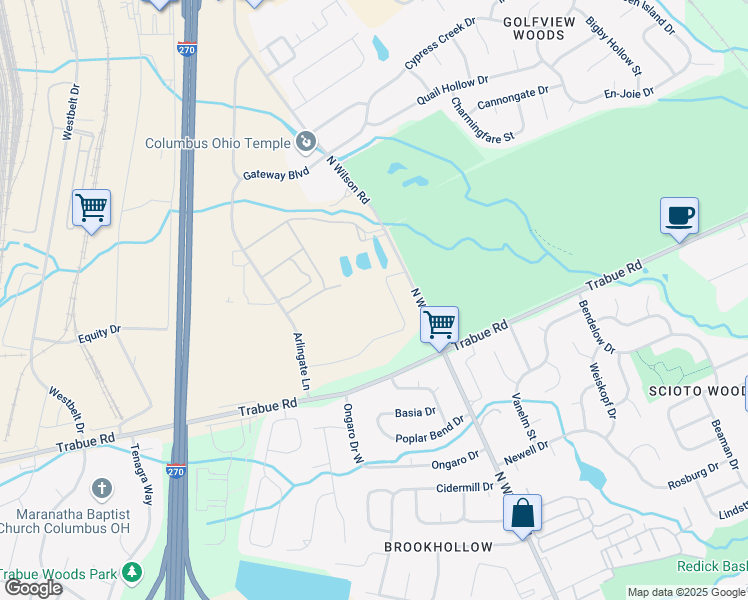 map of restaurants, bars, coffee shops, grocery stores, and more near 1809 North Wilson Road in Columbus