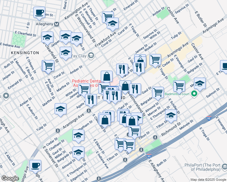 map of restaurants, bars, coffee shops, grocery stores, and more near 3238 Aramingo Avenue in Philadelphia
