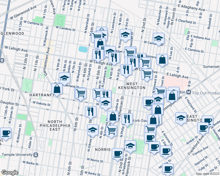 map of restaurants, bars, coffee shops, grocery stores, and more near 2519 North 4th Street in Philadelphia