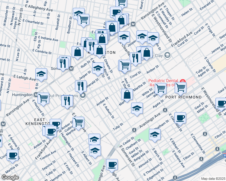 map of restaurants, bars, coffee shops, grocery stores, and more near 2069 East Monmouth Street in Philadelphia