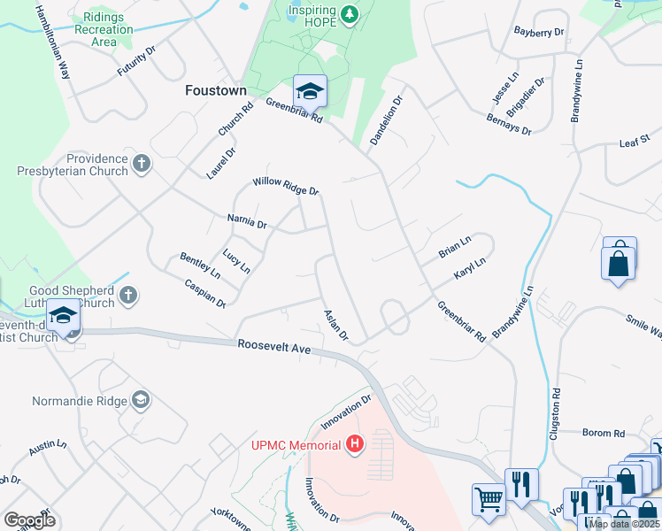 map of restaurants, bars, coffee shops, grocery stores, and more near 788 Willow Ridge Drive in York