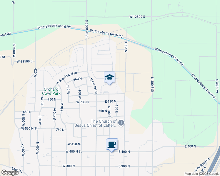 map of restaurants, bars, coffee shops, grocery stores, and more near 105 770 North in Santaquin