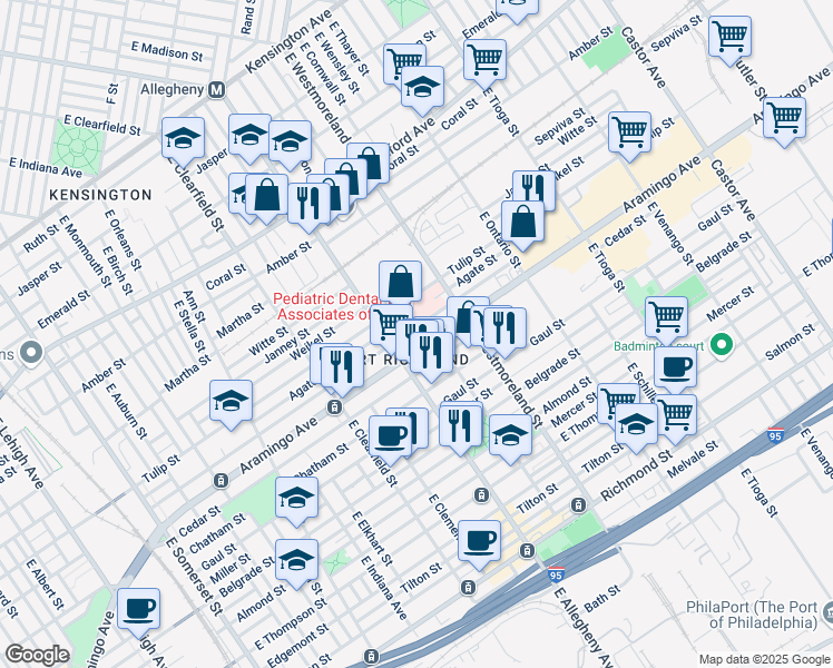 map of restaurants, bars, coffee shops, grocery stores, and more near 3227 Memphis Street in Philadelphia