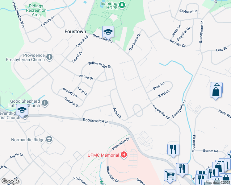 map of restaurants, bars, coffee shops, grocery stores, and more near 788 Willow Ridge Drive in York