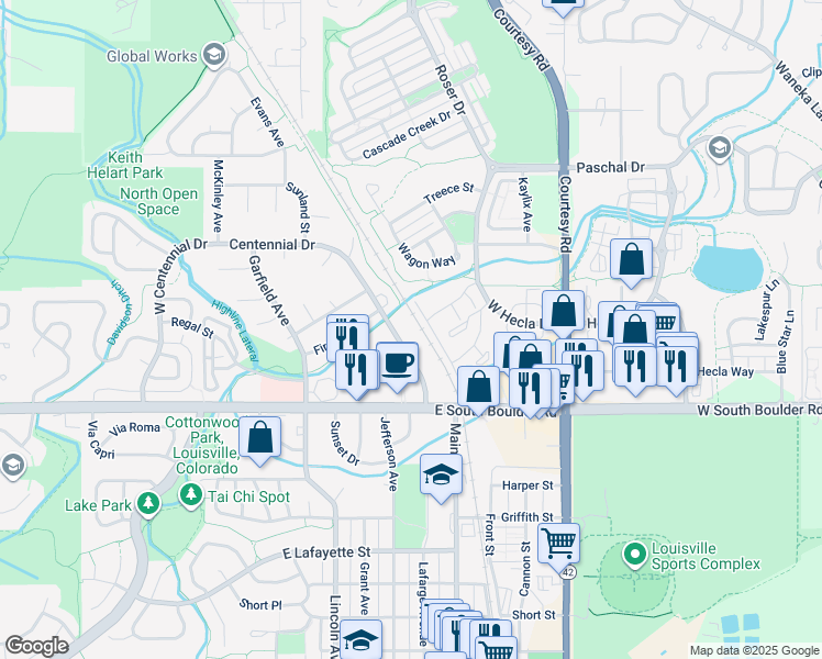 map of restaurants, bars, coffee shops, grocery stores, and more near 1952 Steel Street in Louisville