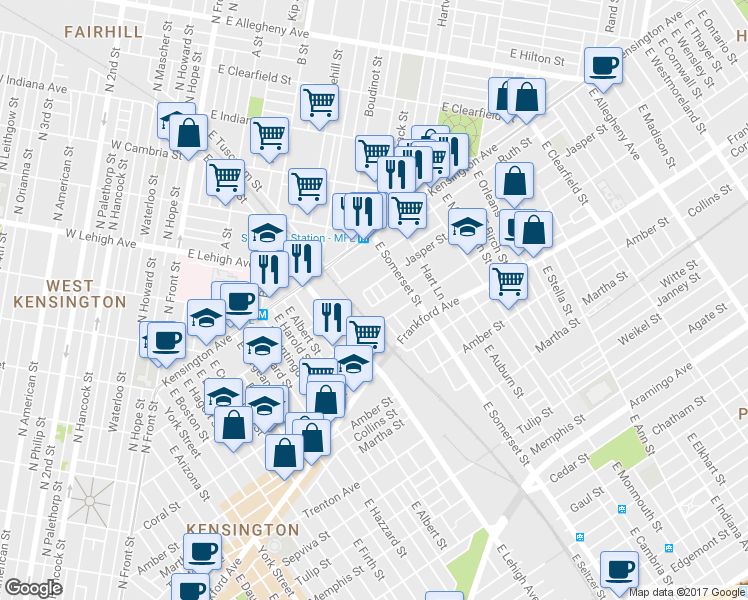 map of restaurants, bars, coffee shops, grocery stores, and more near 1920 East Silver Street in Philadelphia